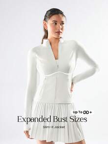 GLOWMODE FeatherFit™ For DD+ Slim-It Streamline Performance Secure Pockets Zip Up Long Sleeve Jacket Low Impact Yoga Pilates Daily Fall - White - View 1
