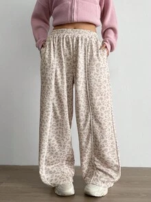 Aidyla Pantalones deportivos informales de contraste con estampado de leopardo - Multicolor - Ver 4