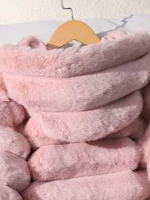 SHEIN 1 件女童柔软人造毛皮夹克，优雅长袖短款修身连帽外套，适合秋冬季