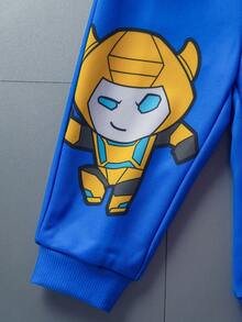Transformers X SHEIN 男婴休闲卡通机器人印花圆领卫衣和裤子套装，秋季 - 彩色 - 查看 7