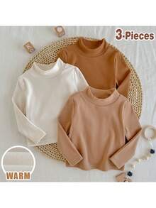 Loomiva 3 potong setelan baju bayi laki-laki, bahan rajut lembut polos, kerah tegak, lengan panjang, model pullover. - MultiWarna - View 7