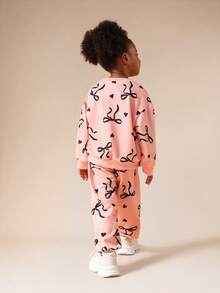SUMWON Girls Pink Bow Print Sweatshirt And Joggers Coordinated Set Long Sleeve Crew Neck Casual Lounge Outfit - Pink - View 2