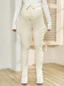 SHEIN Leggings acanalados ajustados y con abertura para mujeres embarazadas