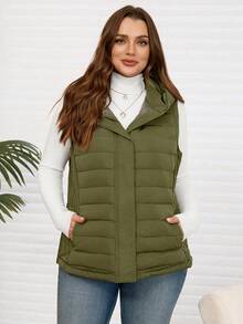 EMERY ROSE Chaqueta acolchada sin mangas con capucha, de talla grande, para otoño/invierno - Verde militar - Ver 6
