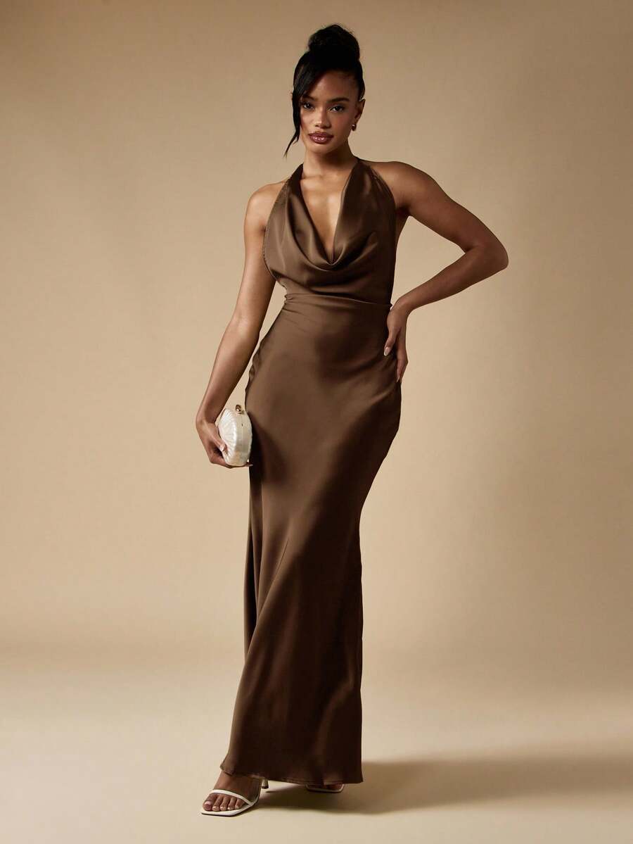 brown halter maxi dress NINI KNIT HALTER MINI DRESS – AKIRA main image 1