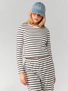 MISSGUIDED 横条纹长袖圆领休闲套装搭配阔腿裤，带来休闲舒适感 - 彩色 - 查看 5