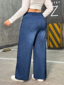 Flexra Plus Size Soft Medium Wash Elastic Jeans - Dark Wash - View 6