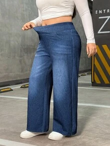 Flexra Plus Size Soft Medium Wash Elastic Jeans - Dark Wash - View 5
