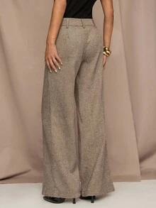 SHEIN BAE Quần ống rộng dáng rộng màu trơn có túi dành cho nữ khi đi làm - Cà phê nâu - Xem 9