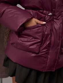 SHEIN BAE Women's Drawstring Waist Winter Coat,Burgundy Casual Fashionable Outerwear,Ideal For Cold Weather Occasion,New Year's Attire,Christmas Festive Coat - Burgundy - View 8