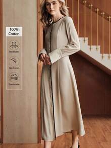 Uhlyne Váy Maxi cài nút thanh lịch dành cho nữ, mùa thu - Volcanic Gray - Xem 2