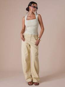COSMINA Women's Solid Color Ruched Sweetheart Neck Fitted Camisole - Cream - View 5