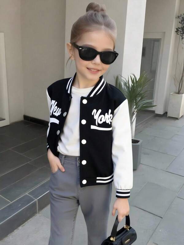 New Style Young Girl 4-7 Years Jacket, Korean Fashion Baseball Jacket, Spring Autumn Young Girl Sporty Outerwear, Outdoor Jacket Fall Winter
