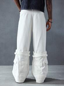 ROMWE MEN Street Life Quần jeans ống rộng ống rộng có túi màu sáng dành cho nam - trắng - Xem 3