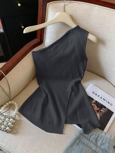 GlowEve 女式纯色无袖开衩下摆时尚衬衫