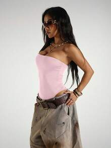 StreetHx 街头服饰女式无袖露肩紧身衣，夏季 - 粉色 - 查看 7