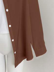 INAWLY Plus Size Women's Solid Color Long Sleeve Single-Breasted Casual/Work Shirt Fall - Coffee Brown - View 8