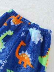 Genkimix Kids 2pcs Young Boy Dinosaur Print Long Sleeve Pajama Set, Fleece Comfortable Homewear - Blue - View 5
