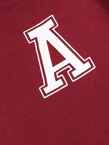 Sparklyn 青少年男孩字母图案 T 恤，休闲街头服饰，字母印花设计，经典款式，柔软材质 - 酒紅色 - 查看 4