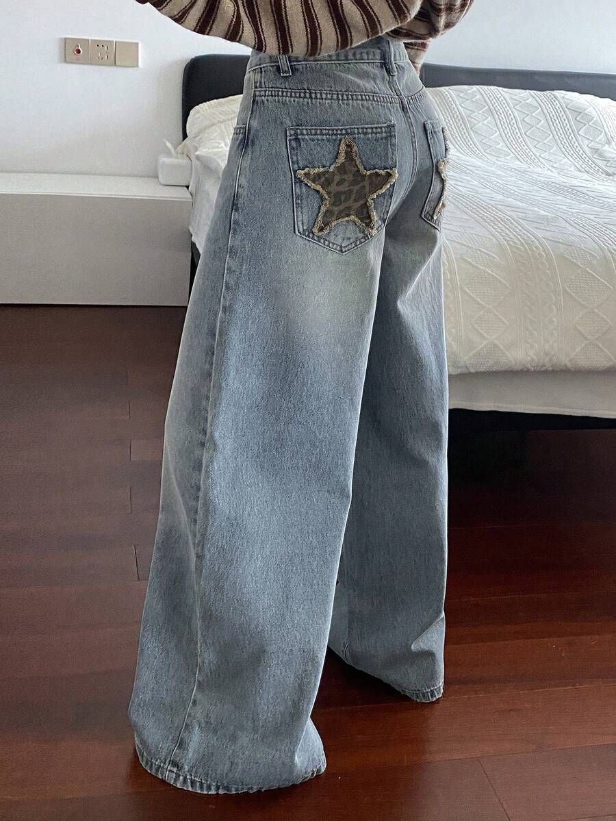 Dazy Tall Tall Women's Regular Waist Star Patchwork Casual Jeans - Light Wash - View 1
