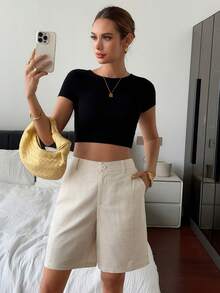 DAZY Women's Linen Style Casual City Shorts