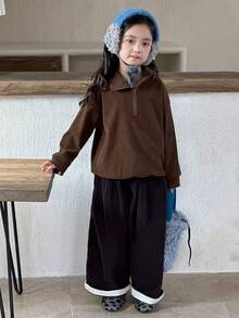 Dazy Kids 少女休闲纯色套头衫，秋季 - 咖啡棕 - 查看 2