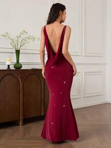 EastFlair Damen elegantes ärmelloses Kleid mit Fischschwanz-Saum, Sommer - Bordeaux - Übersicht 2