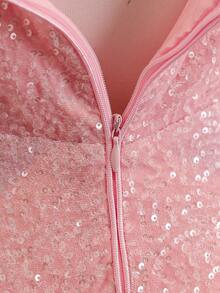 Glamorique Kids 女童闪亮亮片连衣裙，蓬松假日装扮，大码少女奢华冬季连衣裙亮片公主裙/圣诞派对连衣裙优雅少女 - 粉色 - 查看 3