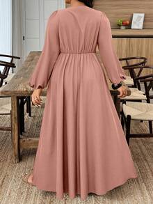 SHEIN LUNE Plus Size Elegant Lace Patchwork Side Slit Dress - Dusty Pink - View 2