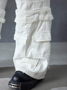 ROMWE MEN Street Life Quần jeans ống rộng ống rộng có túi màu sáng dành cho nam - trắng - Xem 2