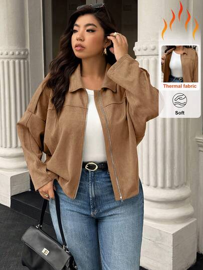 Calvaya 秋季大码休闲复古棕色夹克