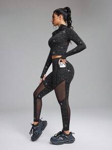 Innovista Woman Night Running Reflective Sports Sets Glow In Dark Clothes Athletic Workout Outfits Club Hijab Friendly Protection Sports Training Aesthetic Lightweight Breathable Active Crop Top Zip Up Jacket Card Pocket Bottom Two Pieces Daily Athleisure Cycling Biker HIIT Office To Gym Activewear Fall Comfort Movement Functional Mesh Breathable Rhinestone ,Ski Mask - Black - View 11