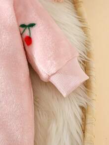 SHEIN 新生女宝宝粉色樱桃印花可爱公主连体衣 - 粉色 - 查看 6