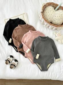 LMoss Kids LMoss  4pcs Young Girl Solid Color Knit Stand Collar Casual Jumpsuit Set,Pull,Winter Clothes - Multicolor - View 6