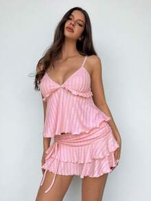 Sweetina Women's Corset Bustier 2 Pieces Set With Front Hook Closure, Bow Accent, And Blue Tulle Skirt - Pink - View 3