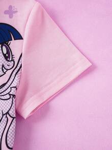 My Little Pony X SHEIN Young Girl Summer Casual Cute Horse Print Round Neck Short Sleeve T-Shirt