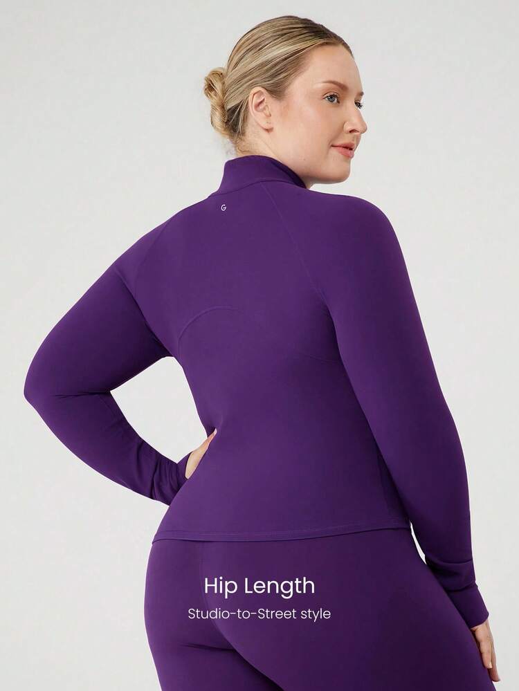 Chaqueta con abertura para el pulgar, bolsillos laterales, ajuste estilizado y tela ligera para yoga, pilates y uso casual diario, tallas grandes