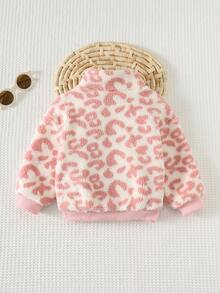 Cozy Pixies 女婴加厚抓绒豹纹卫衣，适合秋冬季穿着