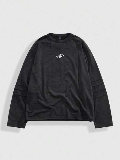 Street Life Camiseta de manga larga de cuello redondo con estampado de letras, de corte holgado y casual para hombre