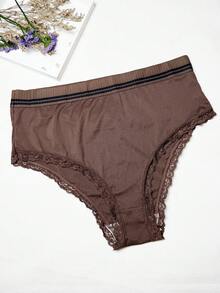 1 pieza Ropa interior de triángulo sin costuras cómoda y de talle medio para mujer de talla grande - Marrón Chocolate - Ver 6