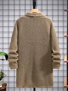 Manfinity Homme Áo khoác cardigan nam thường ngày có hai túi, Thu/Đông - Màu Khaki - Xem 2
