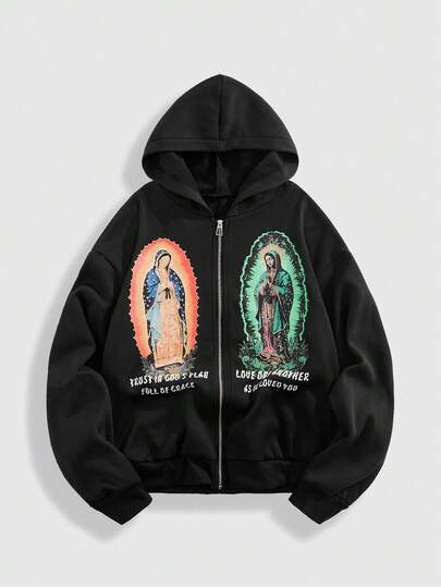 Street Life Sudadera con capucha casual y con cremallera, de moda y versátil, con estilo callejero para hombres