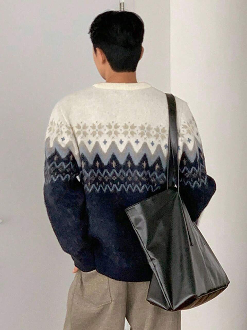 Men's Patterned Cable Fuzzy Multi-Color Sweater, Autumn/Winter,New Year,Christmas Vacation