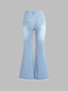 SHEIN Explorewe Quần Jeans Ống Rộng Co Giãn, 5 Túi, Phong Cách Thời Trang Đa Năng, Phù Hợp Cho Bé Gái Tuổi Teen, Cổ Điển, Y2K, Dạo Phố, Học Thuật, Thường Ngày - Rửa nhẹ - Xem 2
