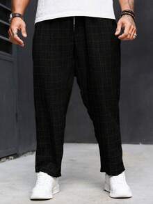 Manfinity Homme 秋季大码男士休闲格子印花抽绳裤