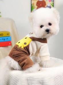PETSIN 1 件宠物服装，猫狗通用服装，可爱刺绣长颈鹿图案连体衣，秋冬保暖四足衣服 - 咖色 - View 4
