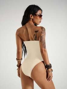 StreetHx Streetwear Women's Sleeveless Bodysuit, Summer - Apricot - View 2