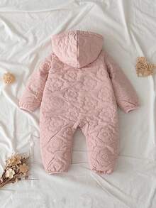 Loomiva Combinaison à capuche à manches longues en couleur unie confortable pour bébé fille - Rose bonbon - Voir 2