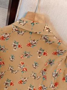 SHEIN LUNE 花卉印花前扣优雅短袖衬衫，夏季 - 彩色 - 查看 4
