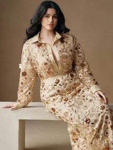 Anewsta Chân váy nữ cỡ lớn thanh lịch thêu hoa màu sâm panh, đính sequin, thích hợp cho các lễ hội mùa hè, nghỉ dưỡng, hẹn hò, mùa xuân và mùa hè. - Rượu sâm banh - Xem 1